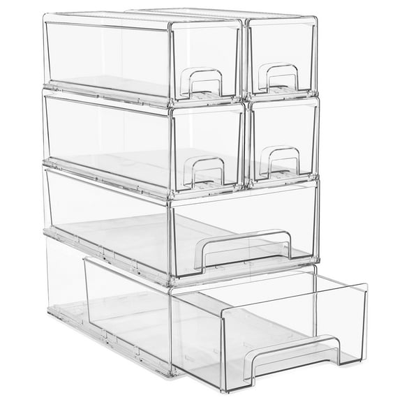 Sorbus Clear Stackable Storage Drawers, 2 Medium & 4 Small Plastic Bins Organizer
