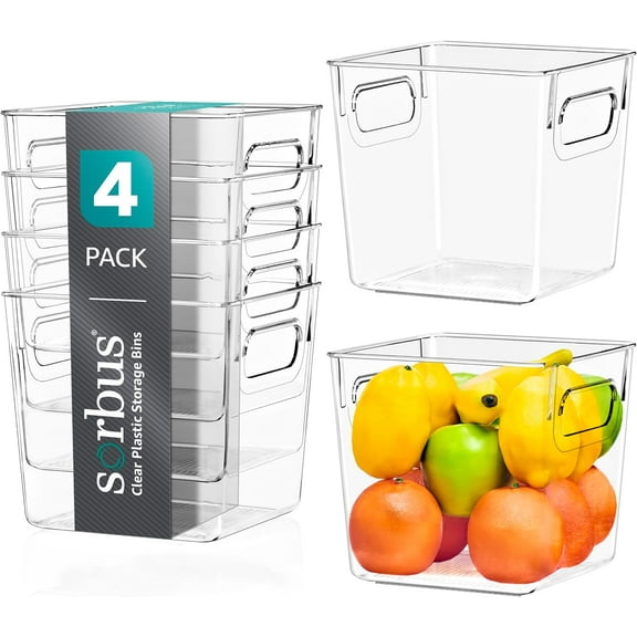 Sorbus Clear Storage Bins - Multi-Purpose Organizers for Kitchen, Pantry, Fridge, and Cabinet (4 Pack)
