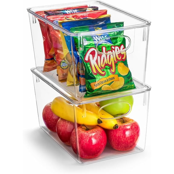 Sorbus Clear Storage Bins - Multi-Purpose Organizers for Kitchen, Pantry, Fridge, and Cabinet (Large, 2 Pack)