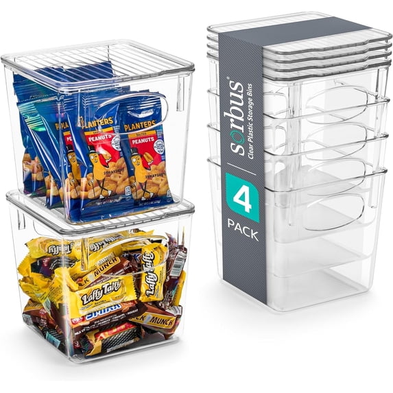 Sorbus Clear Storage Bins - Multi-Purpose Organizers for Kitchen, Pantry, Fridge, and Cabinet (Small, 4 Pack)
