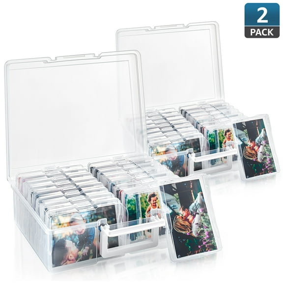 Sorbus Clear Storage Box with 16 Inner Cases (4" x 6") – Photo, Craft, & Small Item Organizer – 2-Pack Plastic Container Set