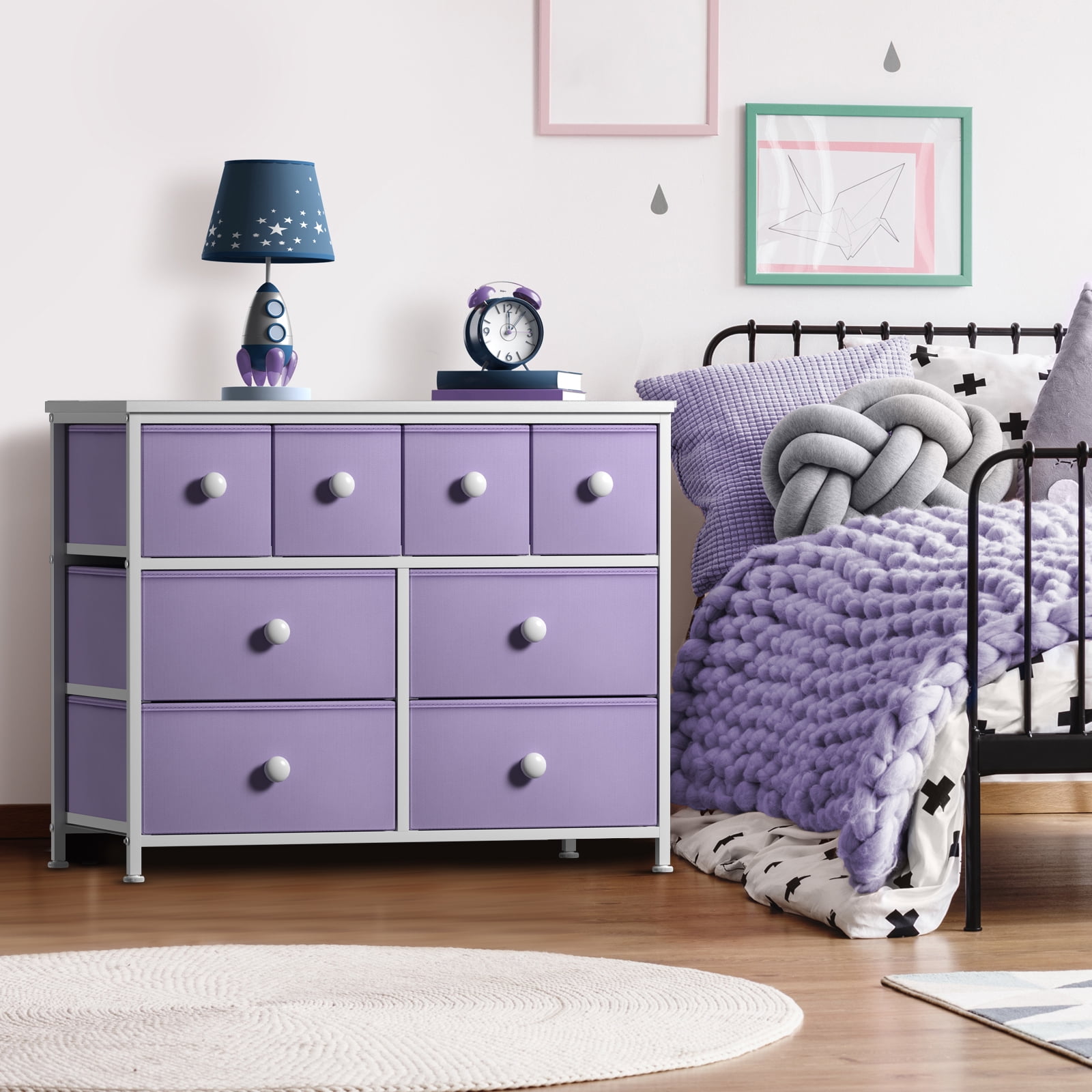 Sorbus Fabric Dresser for Kids Bedroom - Chest of 8 Drawers, Storage Tower, Clothing Organizer, for Closet, for Playroom, for Nursery, Steel Frame, Fabric Bins - Knob Handle (Pastel Purple)
