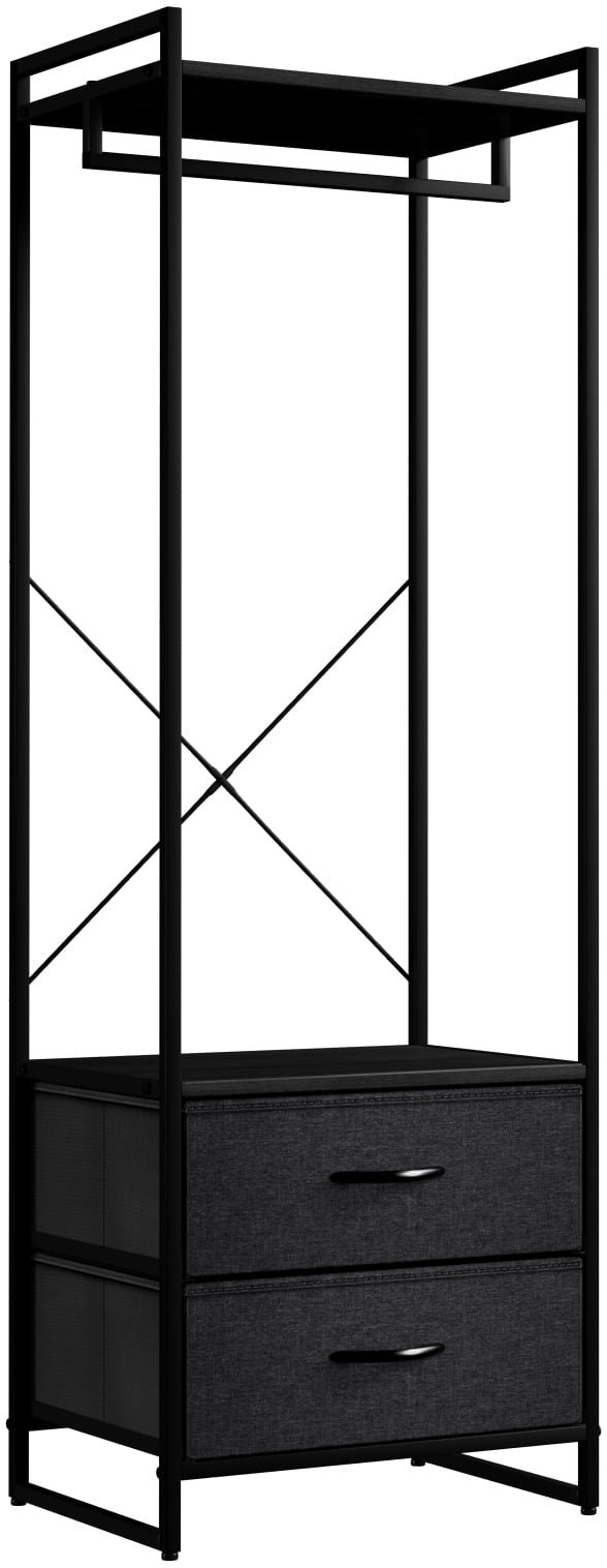 Black Portable Wood Garment Rack with Drawers