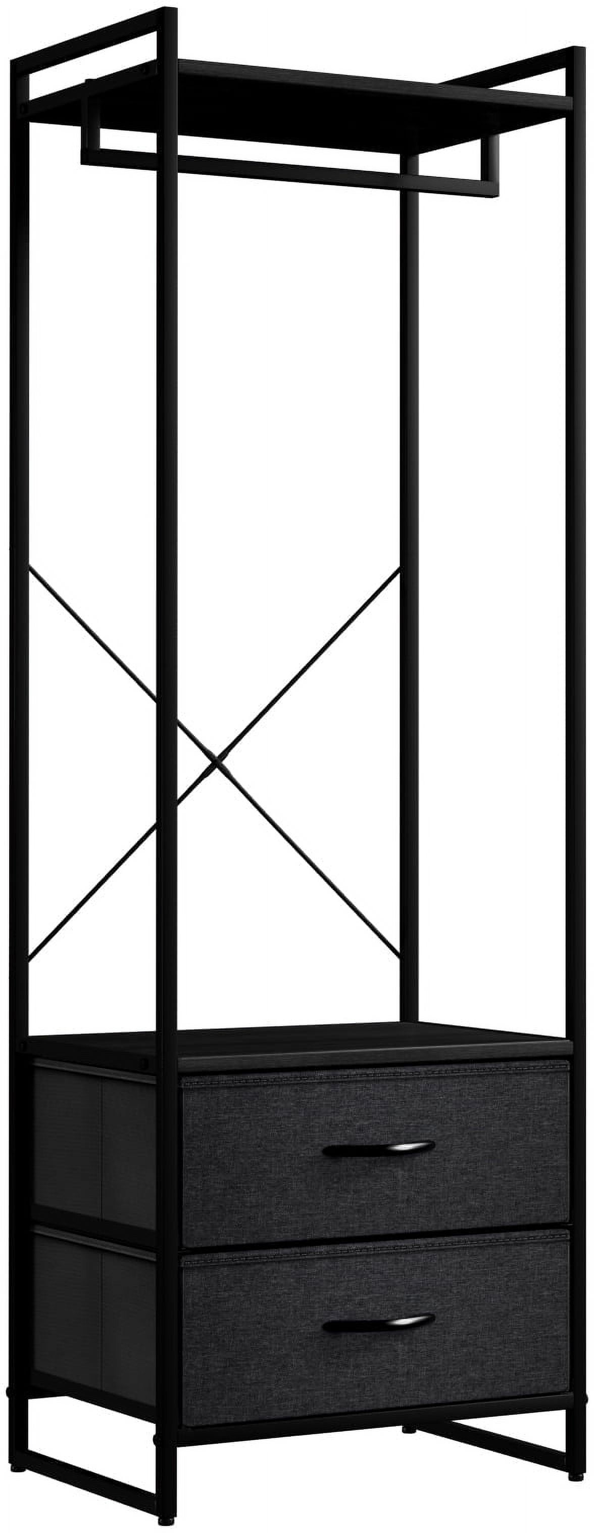 Black Portable Wood Garment Rack with Drawers