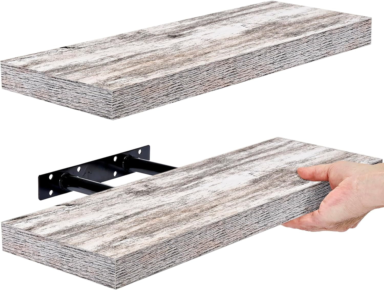 Coastal Charm White Floating Shelves 2-Pack for Living Room or Bedroom