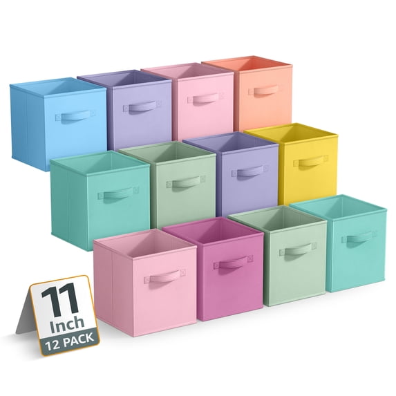 Sorbus Collapsible Fabric Cube Storage Bins (10.5" x 10.5"), 12 Pack, Pastel Multicolor