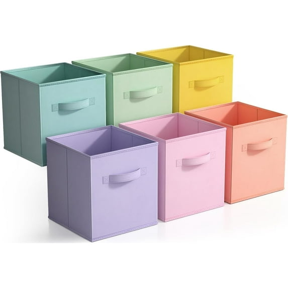 Sorbus Collapsible Fabric Cube Storage Bins (10.5" x 10.5"), 6 Pack, Multicolor