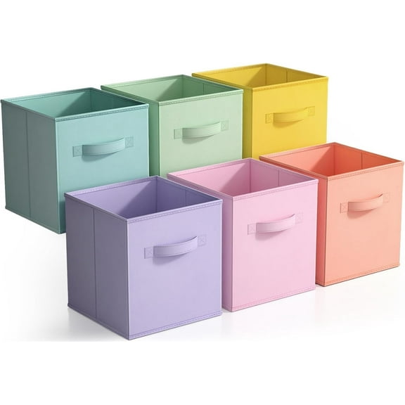 Sorbus Collapsible Fabric Cube Storage Bins (10.5" x 10.5"), 6 Pack, Multicolor