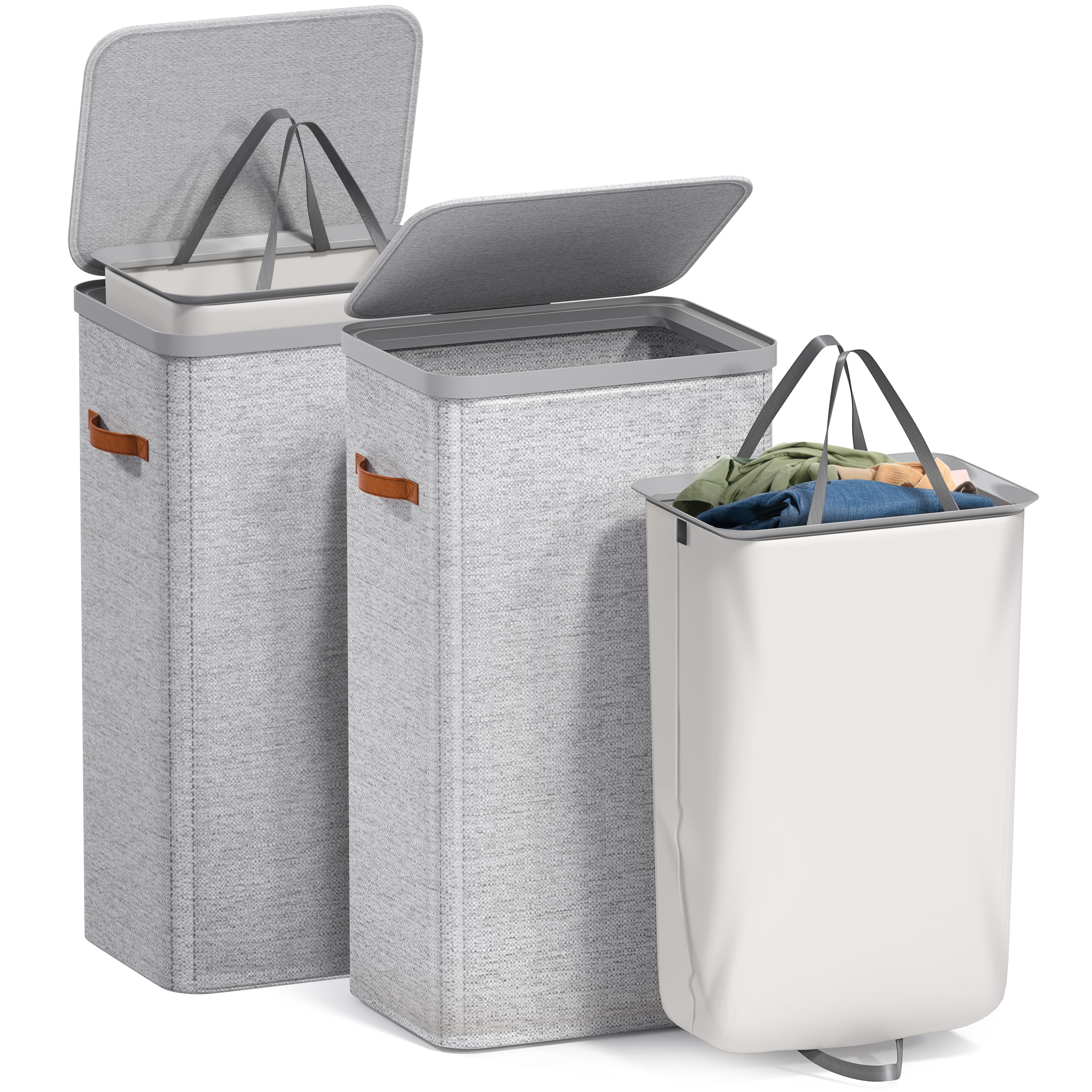 Sorbus Collapsible Fabric Laundry Hamper 2-Pack with Removable Bag, 1 Compartment, Gray