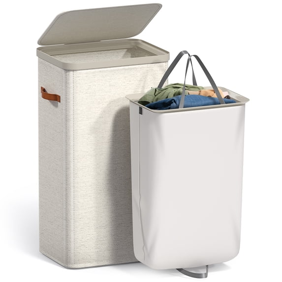 Sorbus Collapsible Fabric Laundry Hamper with Removable Bag, 1 Compartment, Beige