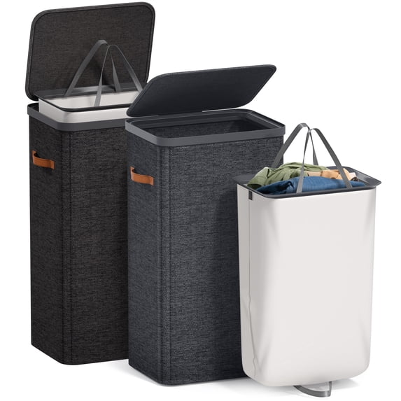 Sorbus Collapsible Fabric Laundry Hamper with Removable Bag, 1-Compartment, Black (2 pack)