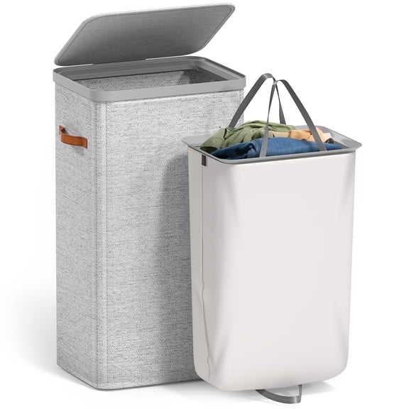 Sorbus Collapsible Fabric Laundry Hamper with Removable Bag, 1 Compartment, Gray
