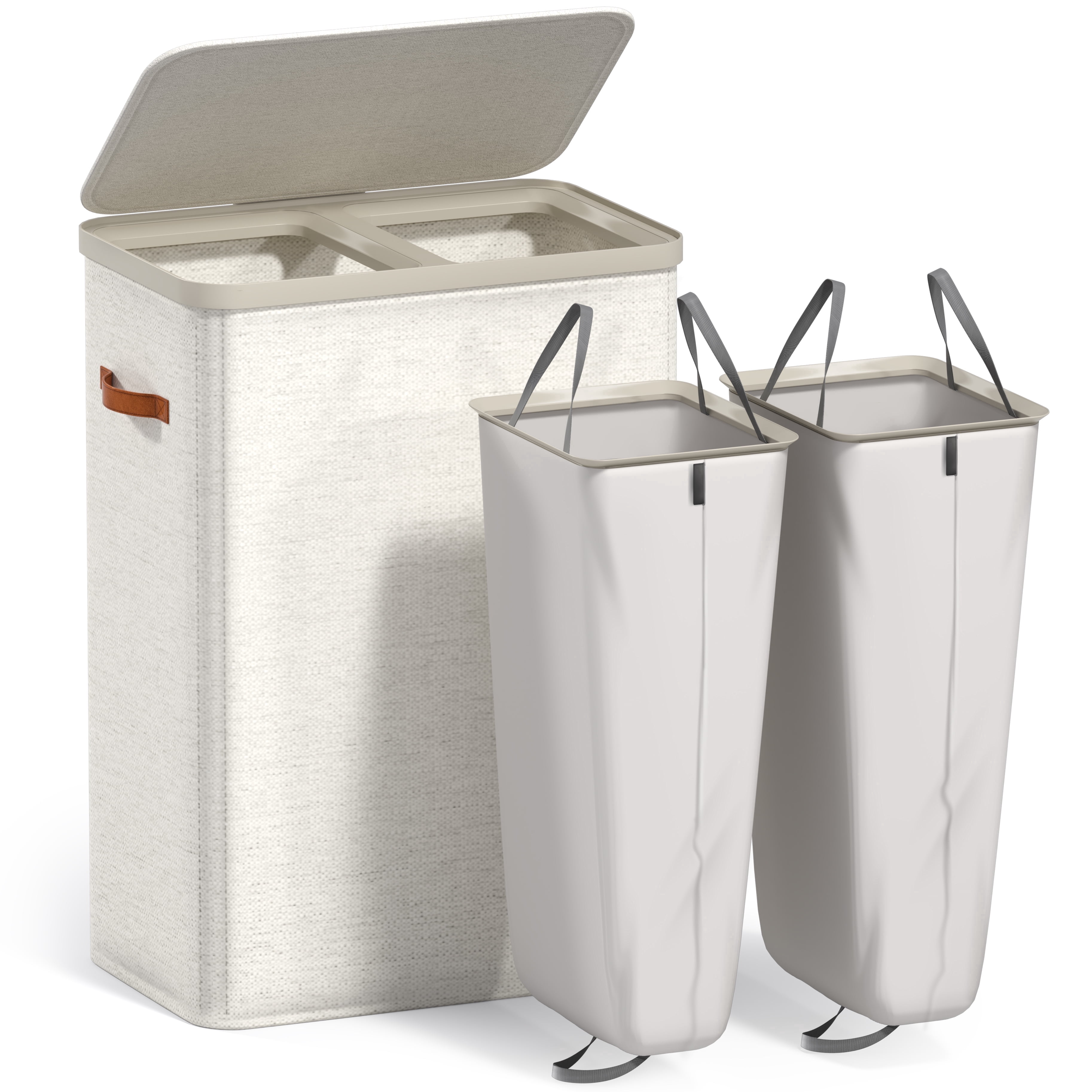 Sorbus Collapsible Fabric Laundry Hamper with Removable Bag, 2-Compartment, Beige