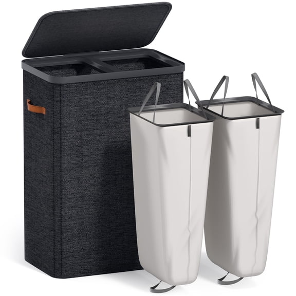 Sorbus Collapsible Fabric Laundry Hamper with Removable Bag, 2-Compartment, Black