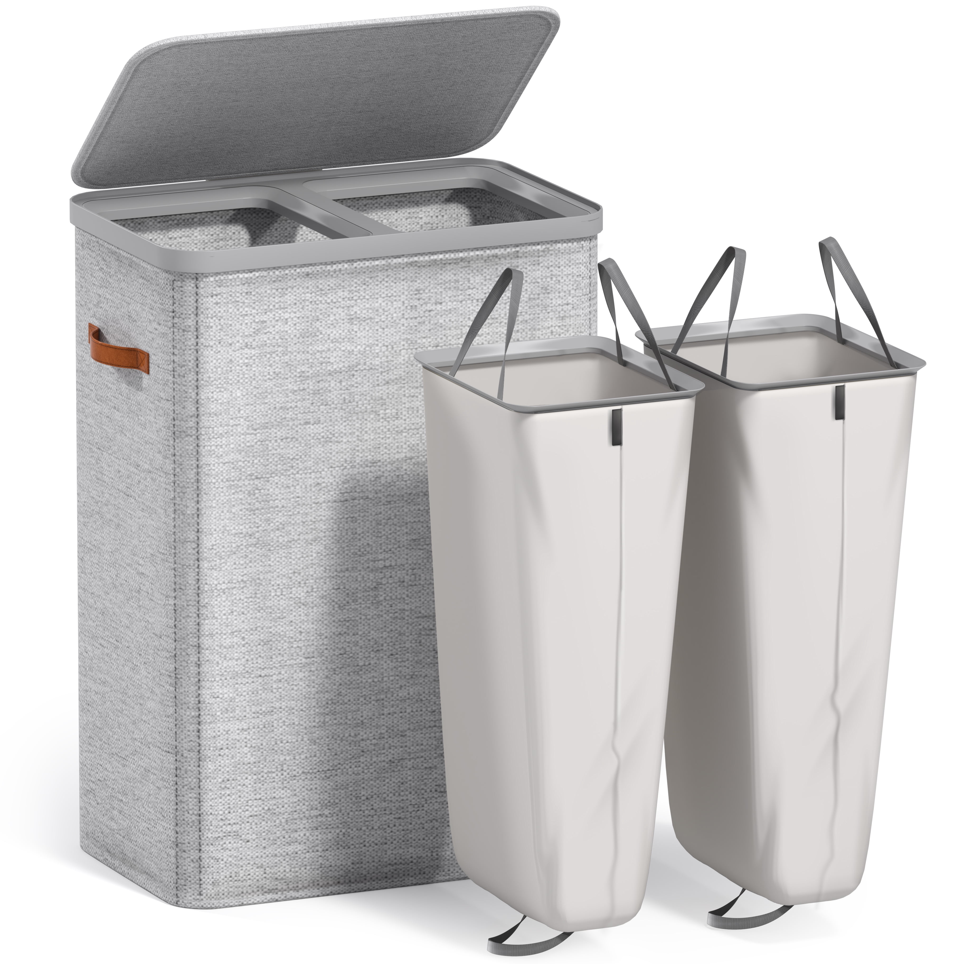 Sorbus Collapsible Fabric Laundry Hamper with Removable Bag, 2 Compartment, Gray