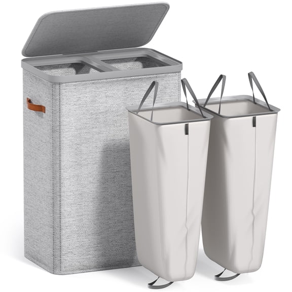Sorbus Collapsible Fabric Laundry Hamper with Removable Bag, 2-Compartment, Gray