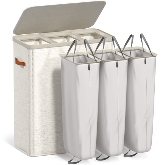 Sorbus Collapsible Fabric Laundry Hamper with Removable Bag, 3 Compartment, Beige