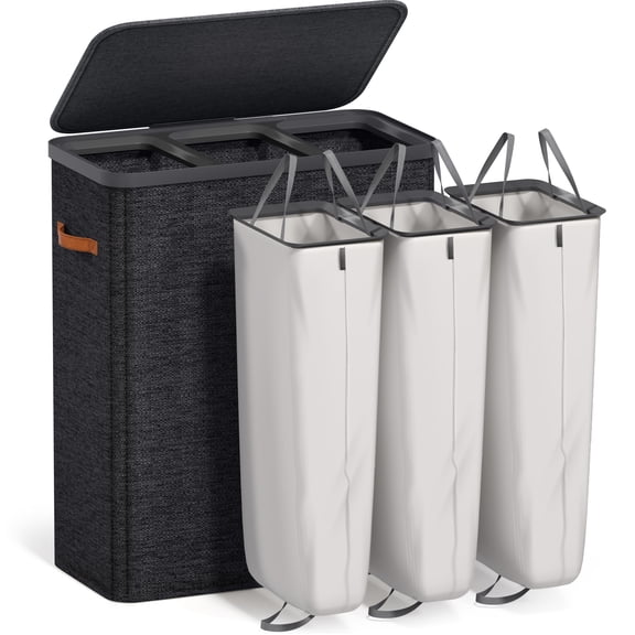 Sorbus Collapsible Fabric Laundry Hamper with Removable Bag, 3 Compartment, Black