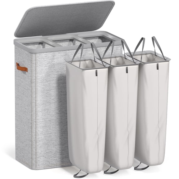 Sorbus Collapsible Fabric Laundry Hamper with Removable Bag, 3-Compartment, Gray