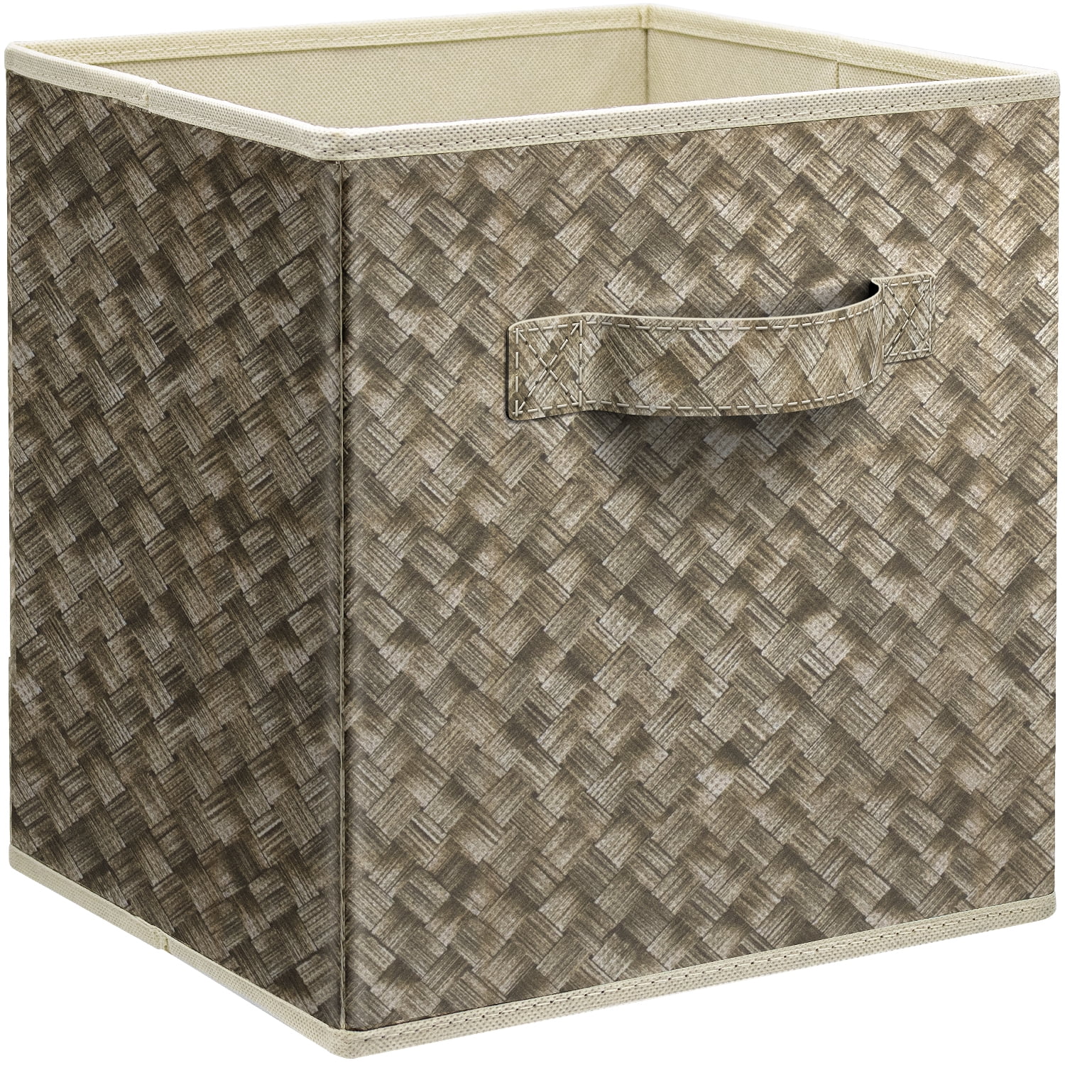 Sorbus Collapsible Fabric Storage Bin with Handles – Foldable Organizer Cubes for Closet - Cubby Basket with Woven Design - Bedroom, Living Room, and Dorm Organization, Beige