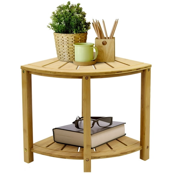 Sorbus Corner Shower Stool Bamboo Bench with Shelf for Home Decor, Bath, and Shower