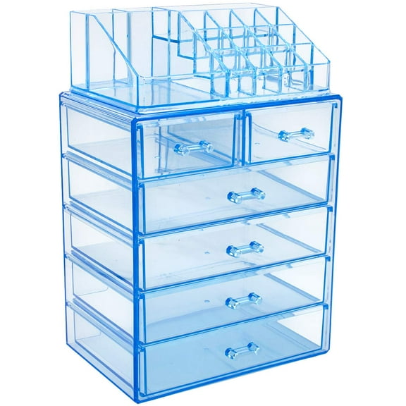 Sorbus Cosmetic Makeup and Jewelry Storage Case Display - Spacious Design - Great for Bathroom, Dresser, Vanity and Countertop (4 Large, 2 Small Drawers, Blue Brilliance)