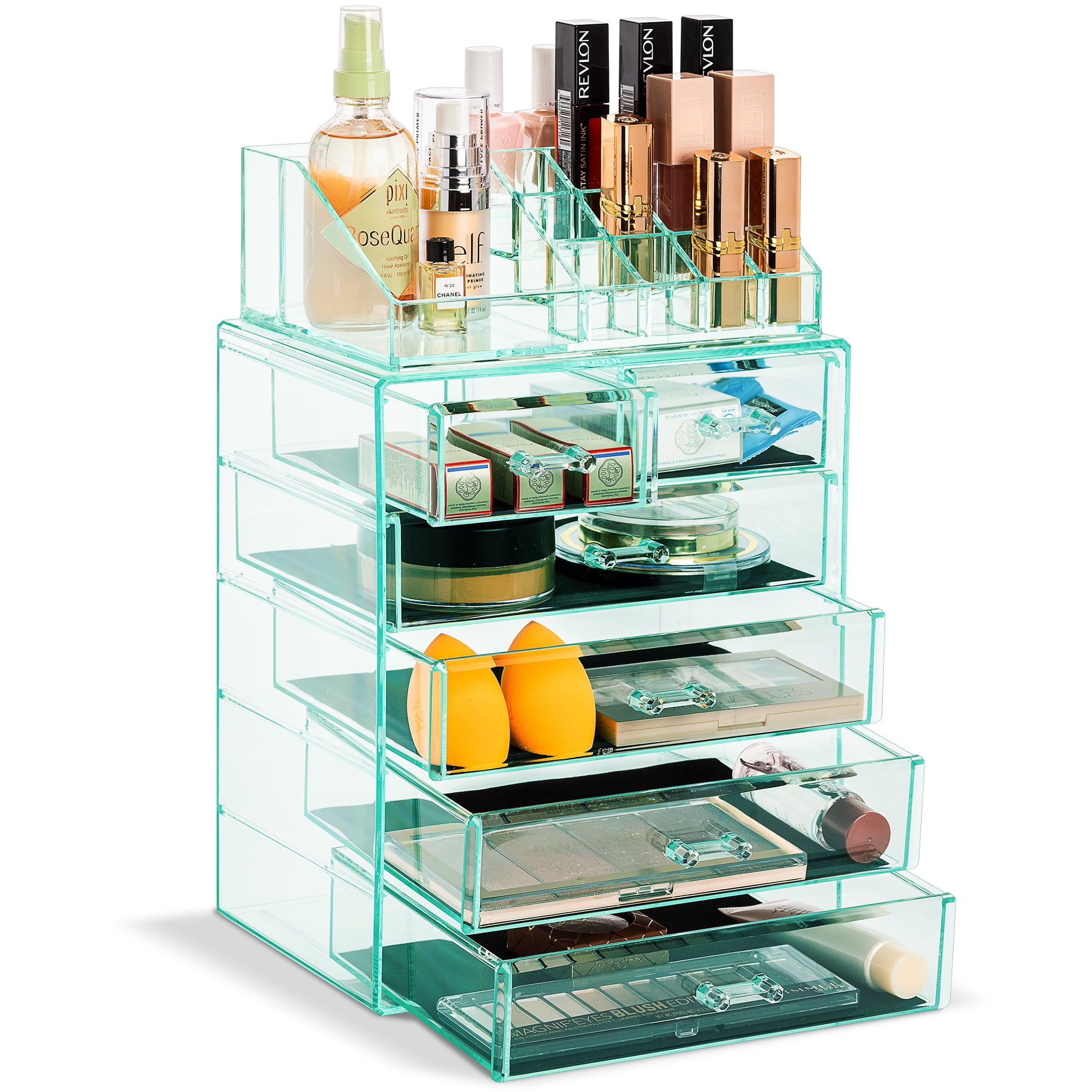 Teal Acrylic Makeup and Jewelry Organizer with 6 Drawers