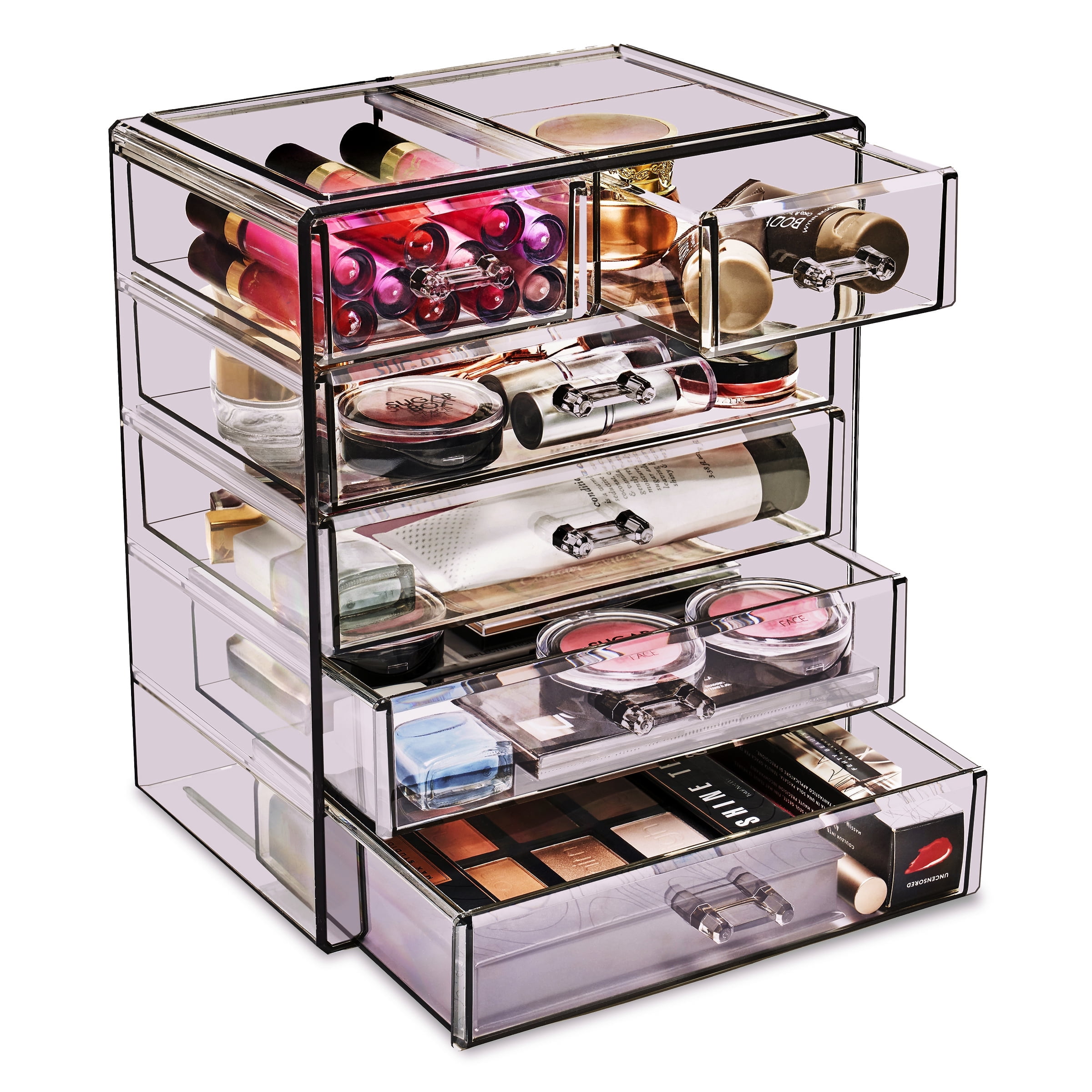 Purple Clear Acrylic 7-Drawer Makeup and Jewelry Organizer