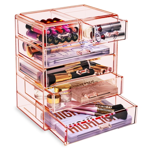 Sorbus Cosmetics Makeup and Jewelry Big Storage Case Display - Stylish Vanity, Bathroom Case (4 Large, 2 Small Drawers, Purple)