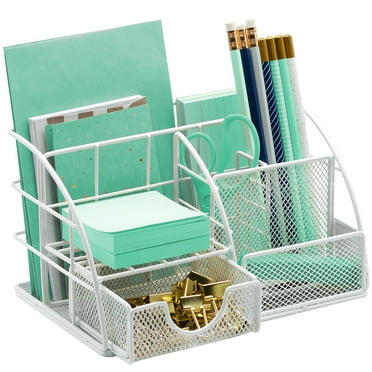 Sorbus Desk Organizer - Bottom Mounted Stylish Mesh Caddy for Office Supplies, White