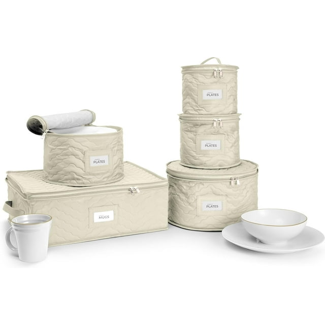 Sorbus 5Piece Dinnerware Storage Set Quilted Protection, China Dish