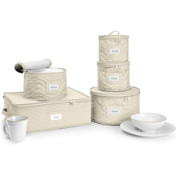 Sorbus Dinnerware Storage 5-Piece Set: Service for 12, Quilted Protection Bins, Felt Protectors