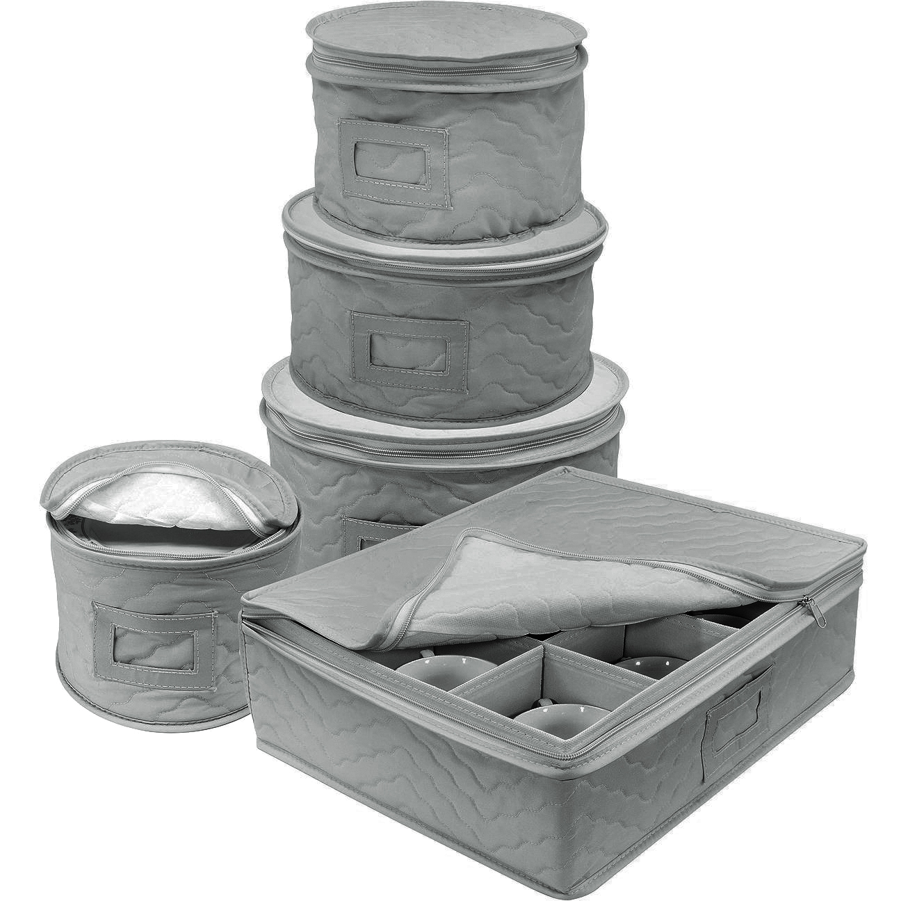Woffit Luxurious Quilted Complete Dinnerware Storage Set for Storing or Transporting Fine China