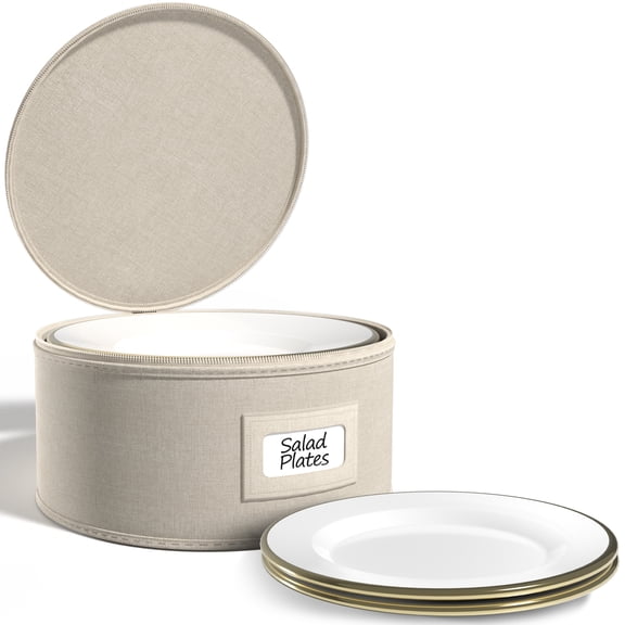 Sorbus Dinnerware Storage Container Organizer with Lid China Storage for Salad Plates, Holds Service for 12 with Felt Protectors, Beige (1 Piece)