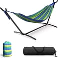 thumbnail image 1 of Sorbus Double Hammock w/ Steel Stand, Carry Case, 6 Tension Levels, 450 lb Capacity, Indoor/Outdoor Blue/Green, 1 of 7