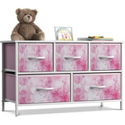 GGI International Dresser w/ 5 Drawers Furniture Storage Chest for Home, Bedroom Tie-Dye Pink