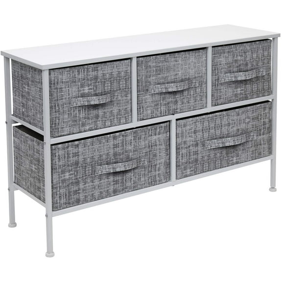 Sorbus Dresser with 5 Drawers - Furniture Storage Chest Tower Unit for Bedroom, Hallway, Closet, Office Organization - Steel Frame, Wood Top, Easy Pull Fabric Bins (Gray/White)