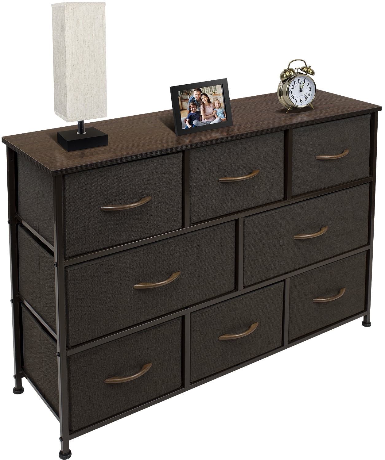 Sorbus Dresser with 8 Drawers - Furniture Storage Chest for Kids Clothing Organization, Bedroom, Hallway, Closet, Office - Steel Iron Frame, Rustic Farmhouse Wood Top, Fabric Bins (Brown)