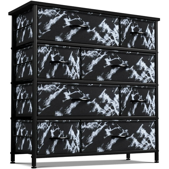 Sorbus Dresser with 8 Drawers - Furniture Storage Chest Tower Unit for Bedroom, Hallway, Closet, Office Organization - Steel Frame, Wood Top, Easy Pull Fabric Bins (Marble, Black)