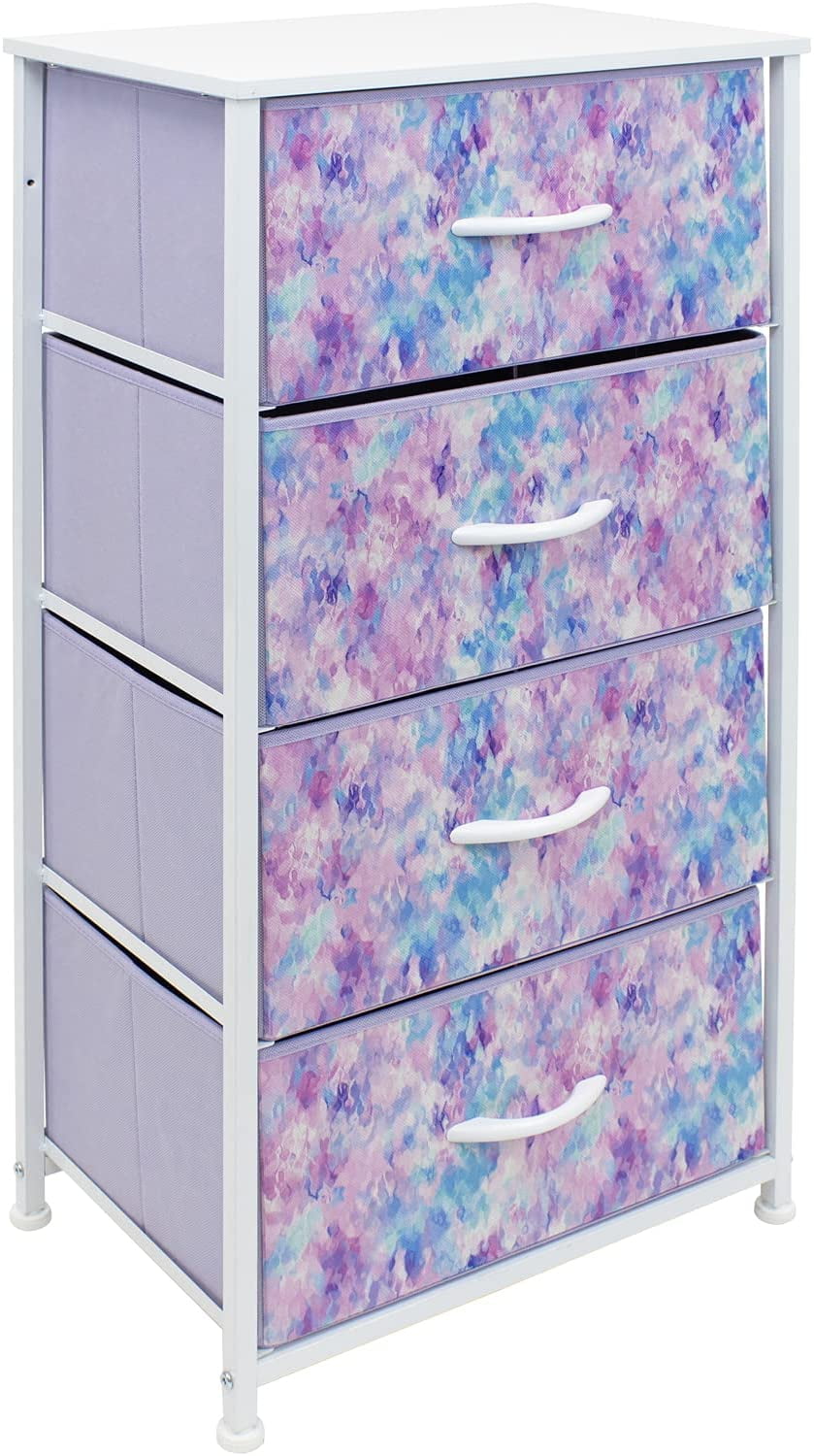 Sorbus Dresser Nightstand with 4 Drawers - Bedside Furniture & Accent End Table Chest for Home, Bedroom, Office, College Dorm, Steel Frame, Wood Top, Tie-dye Fabric Bins (4-Drawer, Blue/Pink/Purple)