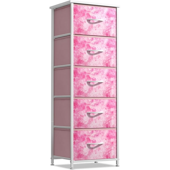 Sorbus Fabric Dresser for Kids Bedroom - Chest of 5 Drawers, Tall Storage Tower, Clothing Organizer, for Closet, for Playroom, for Nursery, Steel Frame, Fabric Bins - Wood Handle (Tie-dye Pink)