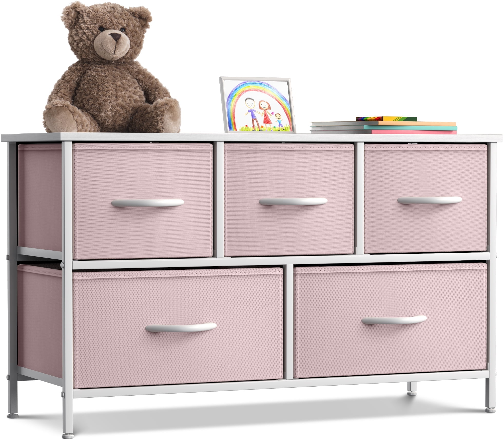 Pastel Pink Nursery Dresser with Extra Deep Drawers and Handles