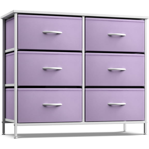 Sorbus 6 Fabric Bin Drawer Dresser - Cube Storage for Bedroom, Hallway, Office - (Pastel Purple)
