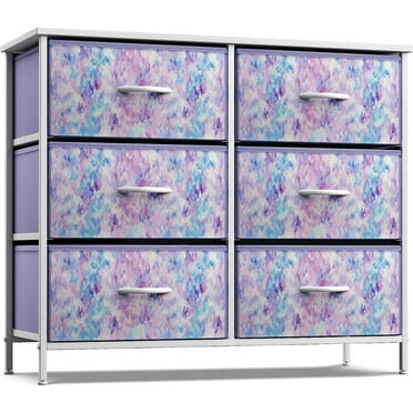 Sorbus  Dresser with 6 Drawers Storage Chest Organizer Nightstand Steel Frame Wood Top & Handles Tie-Dye Purple