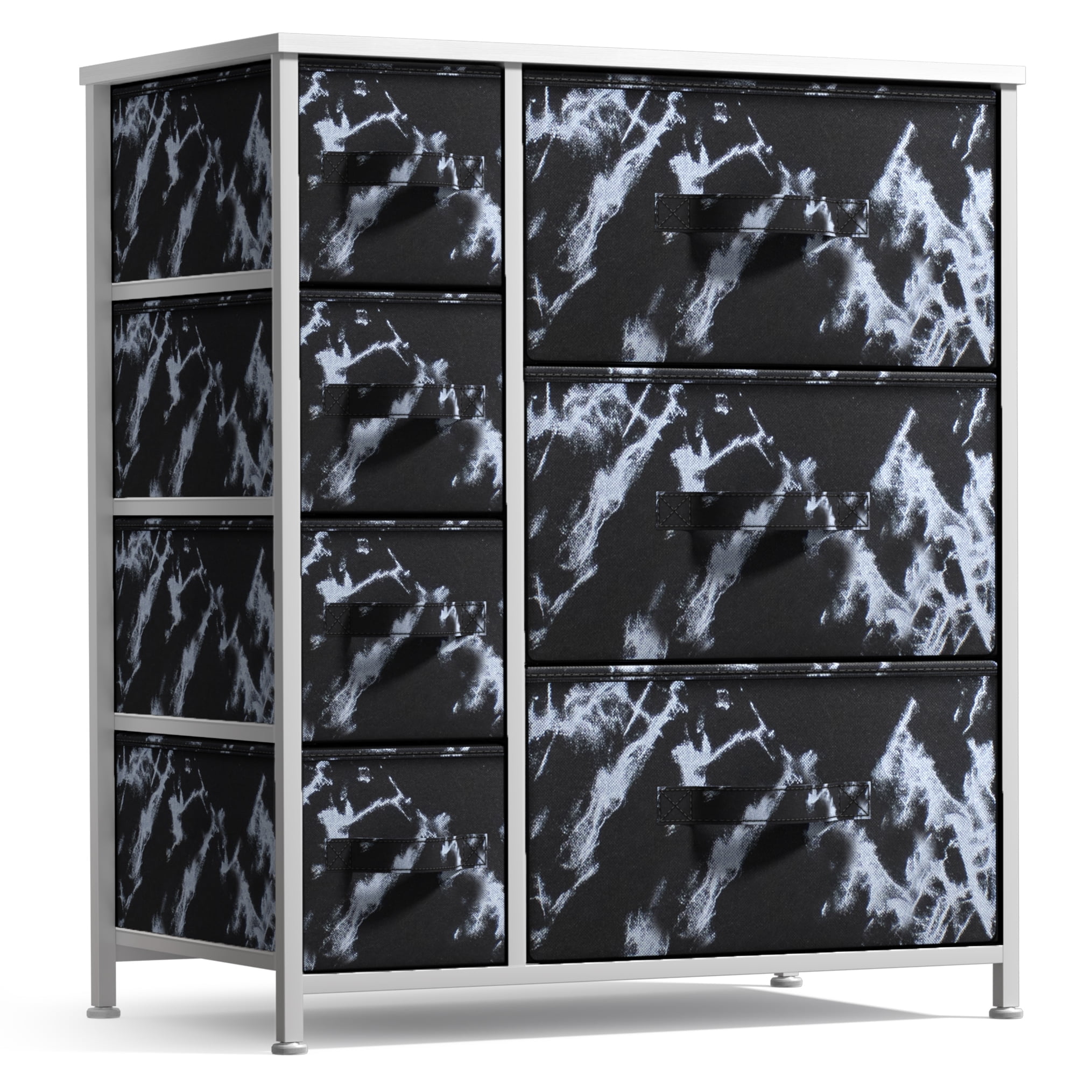 Sorbus Dresser with 7 Drawers- White Frame, Black Marble Drawers