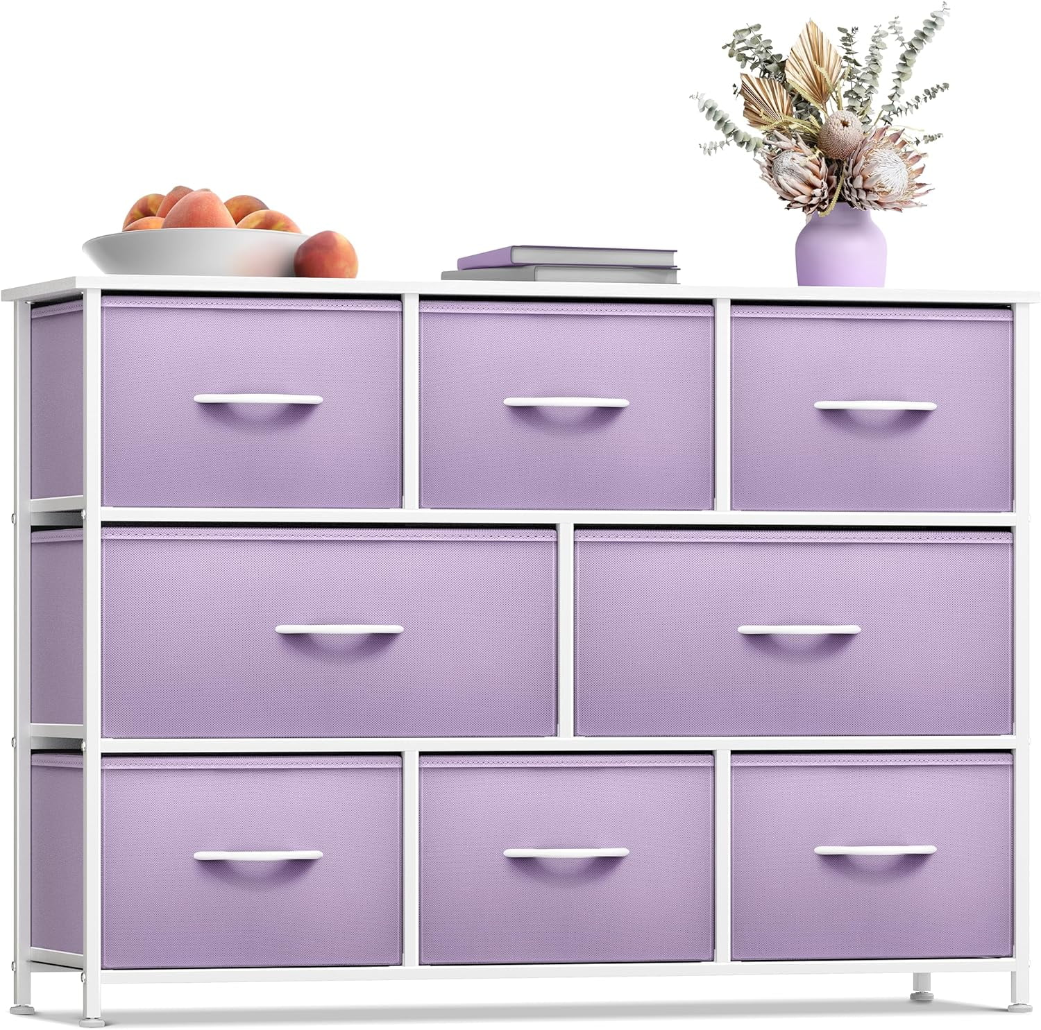 Sorbus Dresser with 8 Fabric Bins Drawers - Kids Furniture Storage Chest for Clothing Toys Organization, Bedroom, Closet (Purple)