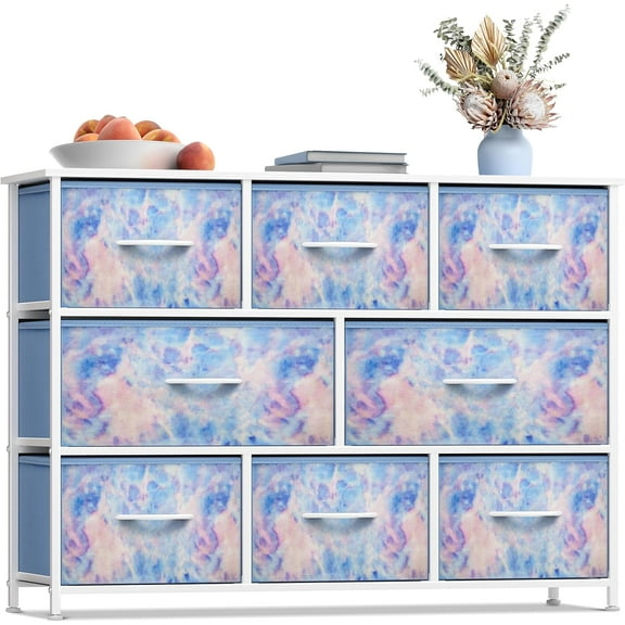 Sorbus Dresser with 8 Fabric Bins Drawers - Kids Furniture Storage Chest for Clothing Toys Organization, Bedroom, Closet (Tie-Dye Blue)