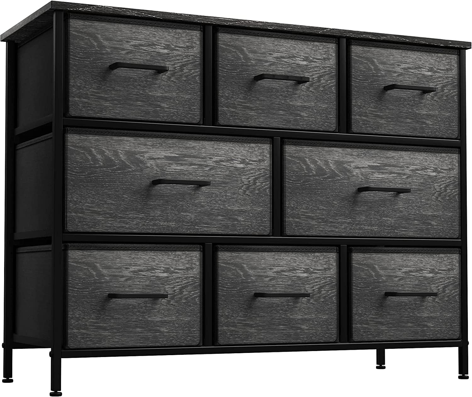 Dresser with 8 Faux Wood Drawers - Chest Organizer Unit with Steel Frame Wood Top & Handle Easy Pull Fabric Grey Dresser with 8 Faux Wood Drawers - Chest Organizer Unit with Steel Frame Wood Top & Handle Easy Pull Fabric Grey