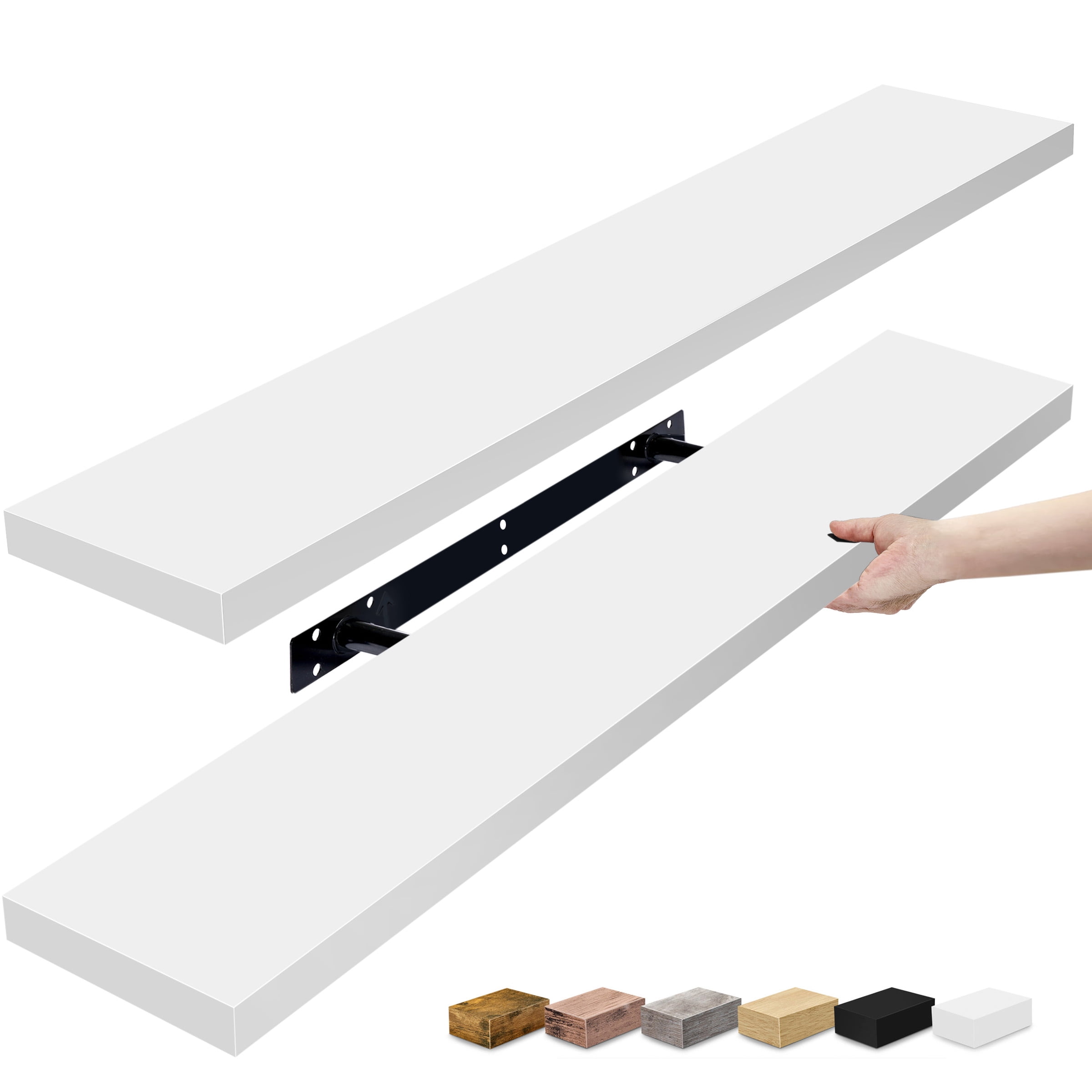 White Faux Wood Extra Long Floating Wall Shelves