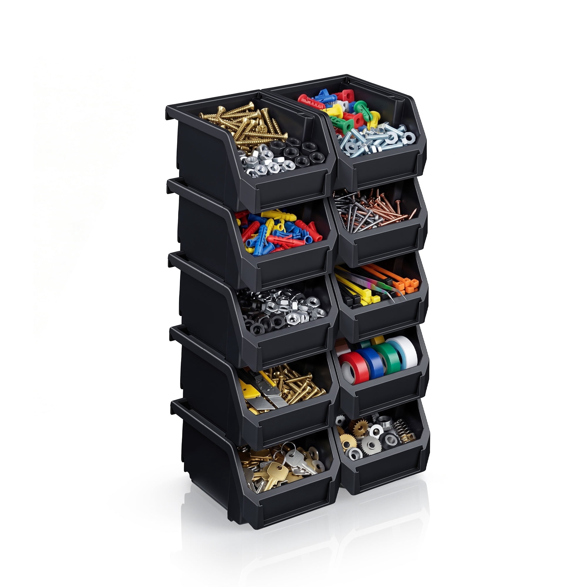 Sorbus Extra Small Garage Storage Bins, Open Front Plastic Organizer, Black, 10 Pack